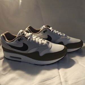 Nike Air Max 1 White and Olive Sneakers